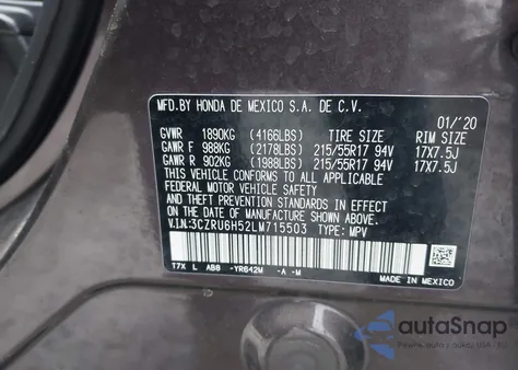 2020 Honda Hr-V Awd Ex z USA, uszkodzony, nr VIN 3CZRU6H52LM715503